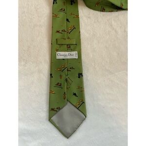 Christian Dior Patterned Shoes Canes 100% Silk Men's Green Tie France